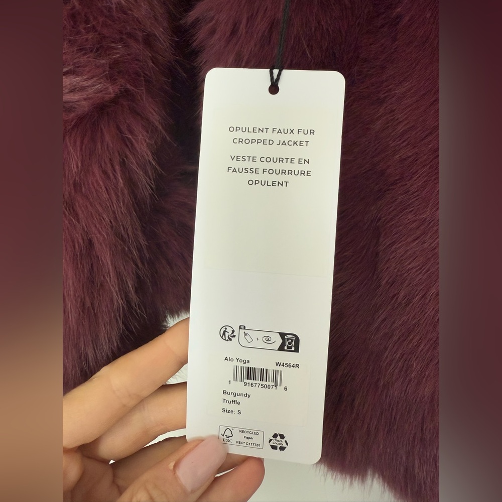 ALO Yoga Dusty Rose Faux Fur Cropped Bomber Jacket - Picture 4 of 7